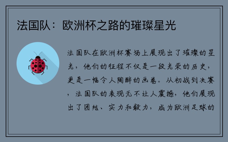 法国队：欧洲杯之路的璀璨星光